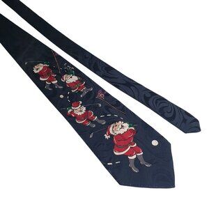Santa Golf Tie Novelty Christmas Design Blue Red Silk Holiday Sports Dad Gift